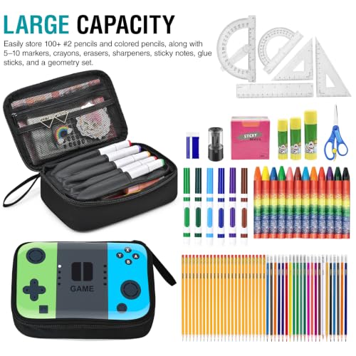 Image of Gamer Pencil Case for Boys - Large Kids Pencil Pouch with 4 Compartments, Wide Zipper Opening, Durable Wipable Fabric Easy to Clean, Soft School Supplies Box for Grades 1-6, Fits All Gear