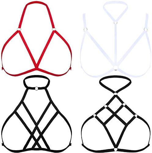 4 Pieces Women Harness Strappy Hollow Out Cross Elastic Cage Bra ...