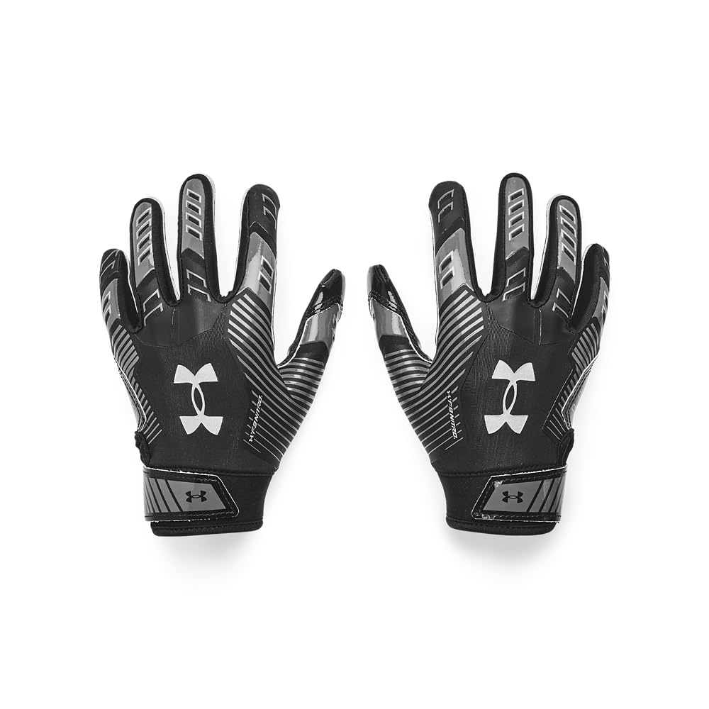 Photo 1 of Under Armour Boys' Pee Wee F9 Football Gloves, (001) Black/Castlerock/Metallic Silver, One Size Fits Most