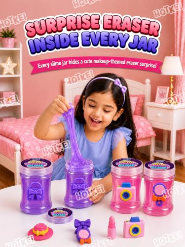 Image of HOTKEI Little Princess Slime for Kids 3 to 10 Years Stretchable Slime with Surprise Cute Fashion Eraser Inside Soft Non-Sticky DIY Slimy Fun Toy Birthday & Return Gift for Kids Girls & Boys Pack of 4
