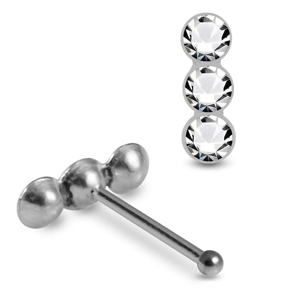 PiercingPointTriple Round Crystal Stone Top 22 Gauge 925 Sterling Silver Ball End Nose Stud Nose Piercing