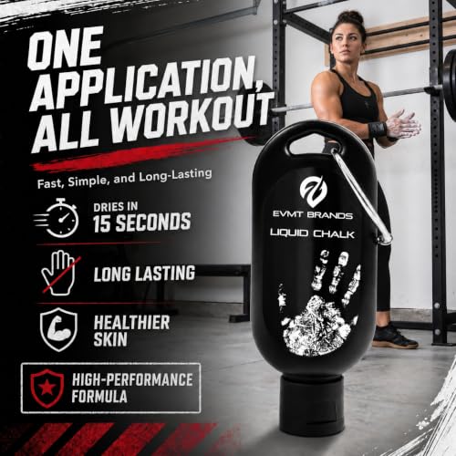 Image of EVMT Brands Liquid Chalk, Mess Free Gym Chalk for Weightlifting, Gymnastics, Rock Climbing, Dancing. Sweat Resistant and Long Lasting for Stronger Grip.