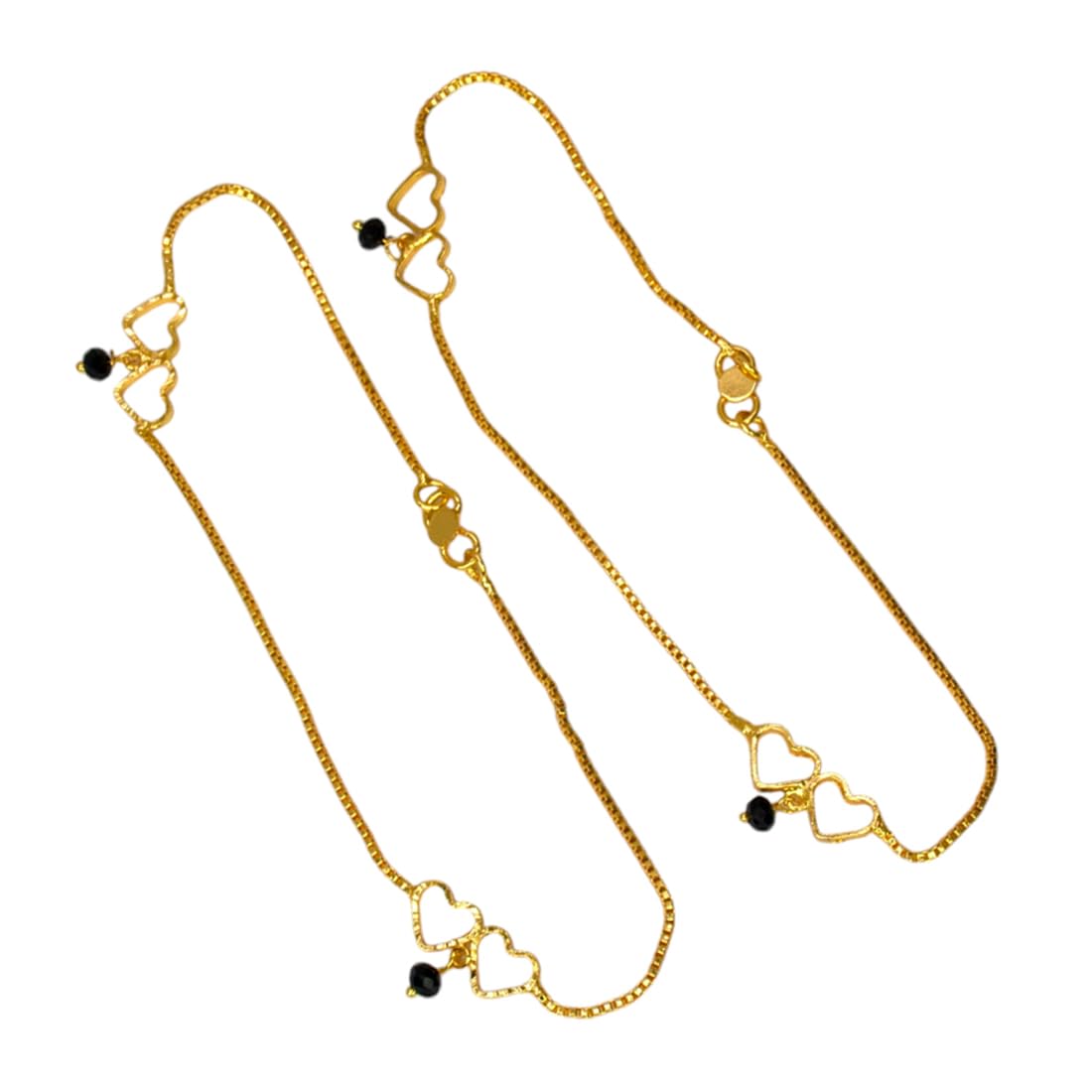 Gold Plated Black Crystal Hanging Double Hearts Anklets Payal for Women-image-39