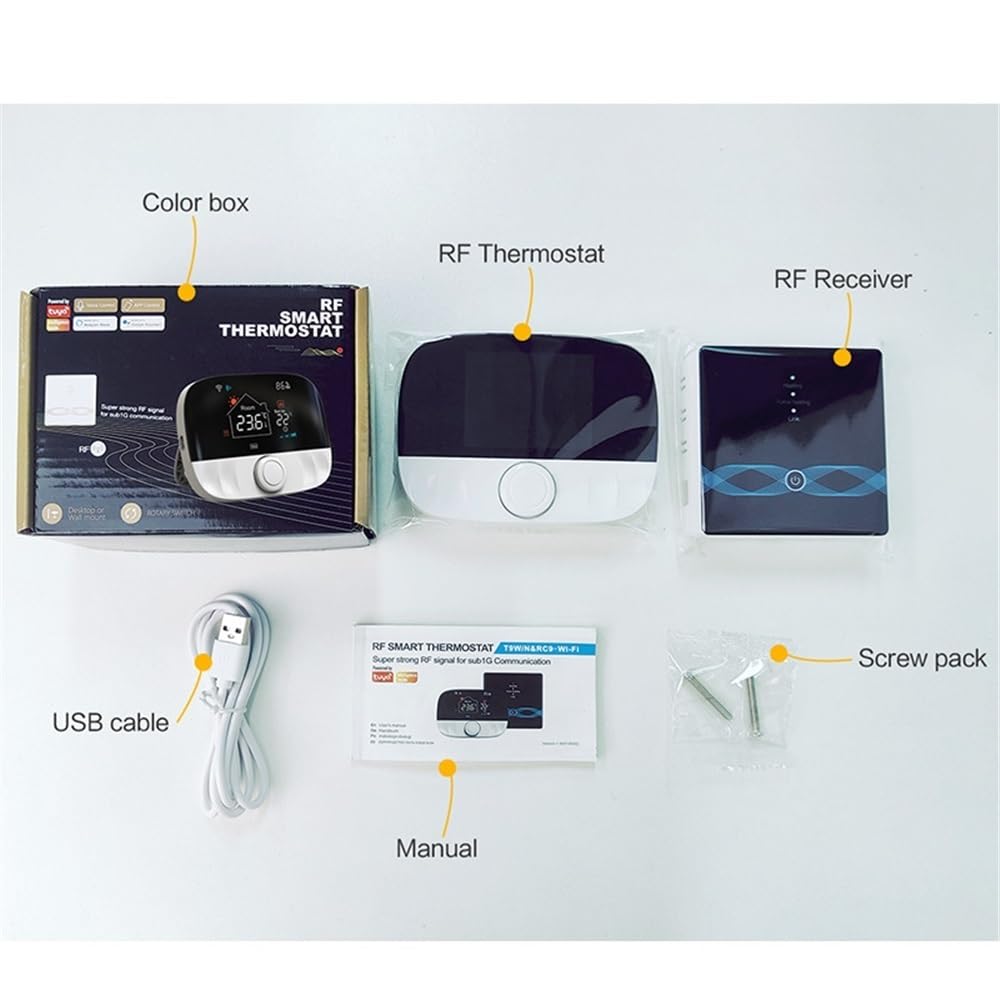 RF433 bezprzewodowy termostat WiFi dopasowanie do podłogowego wodoodpornego Kotłak domowy Tuya Smart Programowalny kontroler temperatury(Black T9N Set)