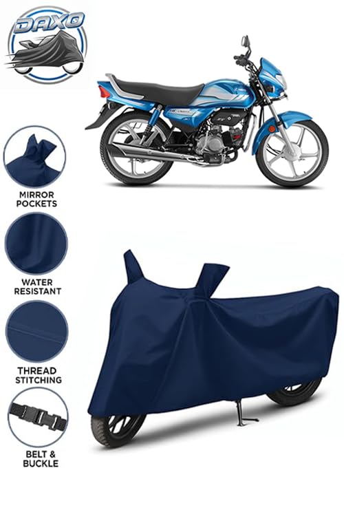 Image of Waterproof Bike Cover for Hero HF Deluxe | All Weather Protection from Rain, Dust, UV Rays & Scratches with Mirror Pockets & Buckle Belt | HF Deluxe Bike Cover