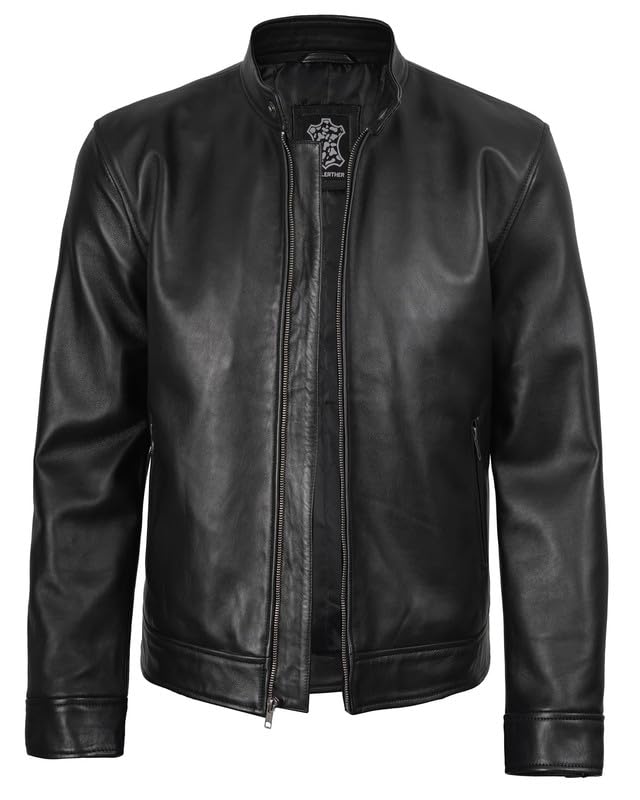 Image of Blingsoul Stylish Black & Brown Cafe Racer Leather Jacket For Men - Real Lambskin Leather Motorcycle Jacket Mens