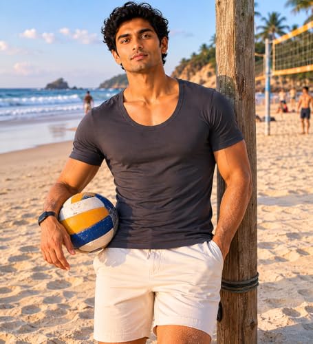 Image of Men's Cotton Colored Round Neck Half Sleeves Vest - Modern Baniyan, Pack of 5 Multicolour (Colours May Vary)