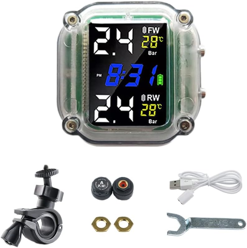 Riloer Motorcycle Tire Pressure Monitoring System Real-Time Monitoring Tires' Pressure & Temperature for Two-Wheeled Motorcycle External Tire Pressure Sensor