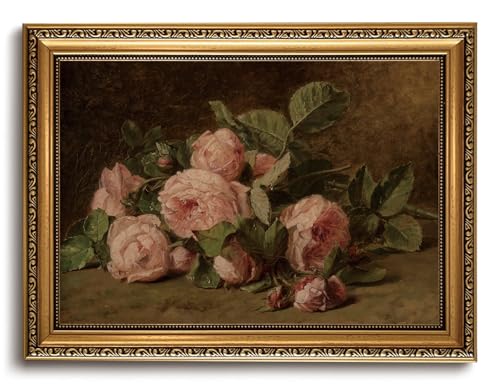KISSFOX Gold Framed Wall Art Vintage Wall Decor Rose Floral