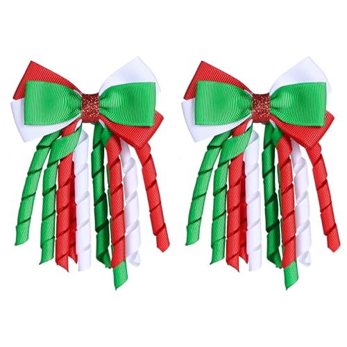 Christmas Hair Bow Clips 3 Inch Curly Ribbon Hair Clips Girls Handmade Cheer Hair Accessories for Christmas Party Decor Green & Red & White