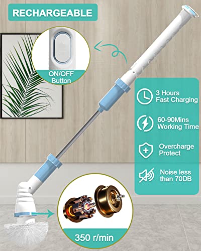 Electric Spin Scrubber,360 Power Scrubber With Long Handle And Cordless,Shower Scrubber For Cleaning,Tub And Tile Kitchen Scrubber Equipped With 3 Multi-Purpose Cleaning Brush Heads #TOP4