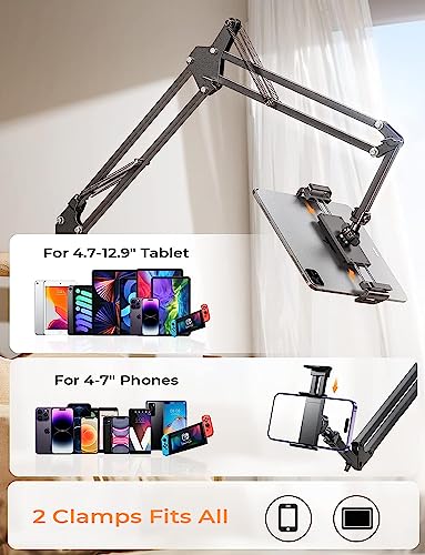 Lisen Tablet Phone Stand For Ipad Holder Mount For Desk [Ultra Durable]2 Clamps Phone Tablet Holder For Iphone Flexible Tablet Mount Cell Phone Stand Fits Ipad Pro Iphone 14 13 Galaxy All 4-13" Device #TOP1