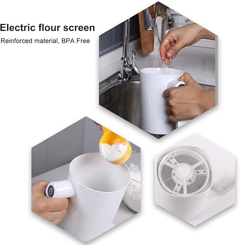 Miniatura 5 de SHANSHAN Tamiz de harina Tamiz eléctrico Cocinar Acero inoxidable Malla Shaker Tortas de cocina Azúcar Mano Taza Forma de Taza Herramienta para