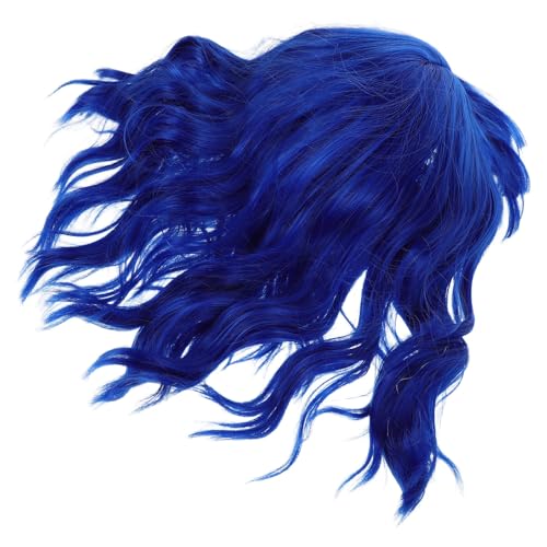 Postiche synthétique bouclée bob Beavorty bleu foncé avec frange pour cosplay