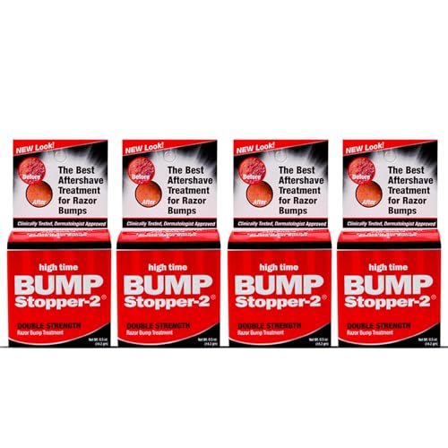 High Time Bump Stopper 2 - Ingrown Hair Treatment After Shave Cream - Razor Bump Treatment - Double Strength Formula - Post Shave Care - 0.5 oz (4 Pack)