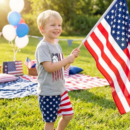 Image of Toddler Girls 4th of July T-Shirt American Flag Popsicle Print Cotton Kids Boys Independence Day Tees