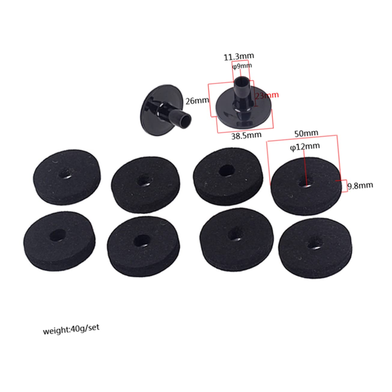 Levemolo Drum Dampeners Gel Pads Replacement 8 Pcs 50mm Felt Washers Cymbal Sleeve Base Snare Drum Mute Pads for Cymbal Washers