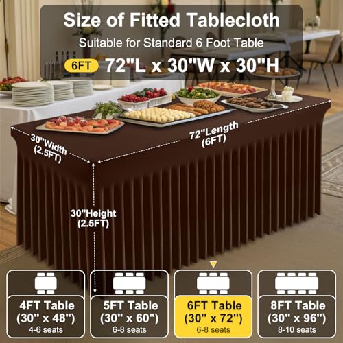 Image of Smiry 2 Pack Spandex Elastic Fitted Table Cloth Skirt for 6FT Table | Stretch Washable Table Cloth, Banquet Table Cover for Wedding, Party, Indoor & Trade Shows, (Coffee, 72Lx30Wx30H)
