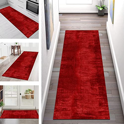 Läufer Teppich Lang Flur rutschfest Waschbar Küche Korridor Teppichläufer Rot 70X200CM Modern 3D Teppichmatten Küchenläufer Wohnzimmer Schlafzimmer Kinderzimmer Badezimmer Küchenteppich Flurläufer Cover