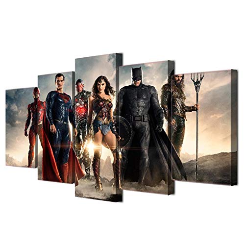 RAINSGIFT Toile décor à la Maison Batman peintures Art Mural 5 pièces Justice League Affiches de Film Salon HD imprimé Merveille Femme Photos-sans Cadre