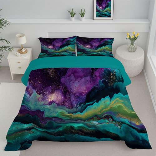 JEDTAKCT Edredon Remolino Abstracto Mármol Psicodélico Estampado Bedding Edredón Nórdico 260X230Cm, Edredón De Fibra 200Gr/M² Turquesa, Transpirable Colcha De Microfibra para Todas Estaciones