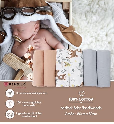 FENSILO Molleton Cloths, Pack of 6 Flannel Nappies Made of 100% Cotton, 80 x 80 cm, Molleton Nappies, Burp Cloths - Image 3