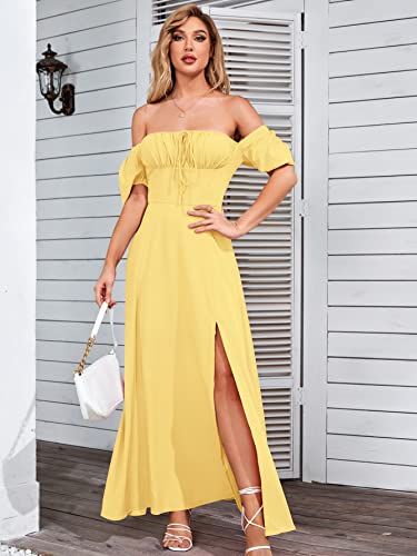 Image of KUTUMAI Women Summer Puff Sleeve Off Shoulder Floral Flowy Long Maxi Dress