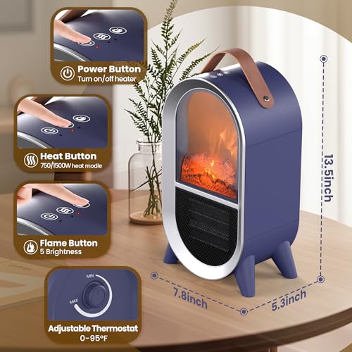 Image of Riseon Portable Electric Fireplace Heater for Home Office, Blue
