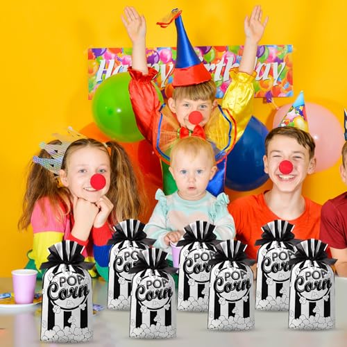 Image of 50 Pcs Popcorn Plastic Bags Circus Carnival Party Goodie Bags Bulk Movie Night Popcorn Container for Carnival Movie Night Theater Halloween Party Supplies (Black)