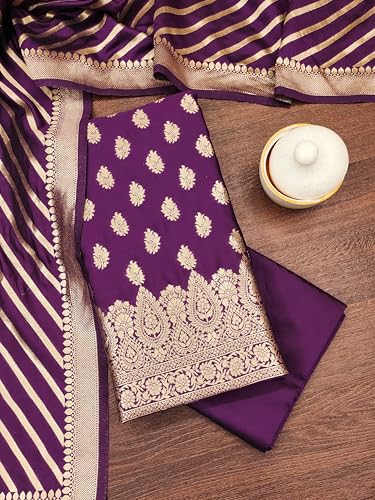 Image of DEVANGI Women's Banarasi Silk Unstitched Salwar Suit Dress Material With Dupatta