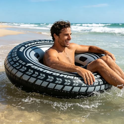 Anneaux en caoutchouc pour adultes et adolescents, anneau de piscine gonflable géant en PVC noir, anneau flottant gonflable de piscine pour homme, pour l'été, la plage (91 cm) – vue 3