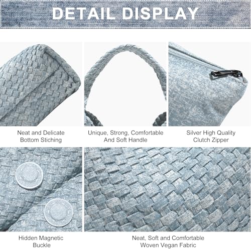 Image of Woven Bag Purses and Handbags Woven Vegan Leather Tote Shoulder Top-Handle Bag With Purses for Women