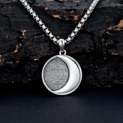 Moon Necklace 925 Sterling Silver Crescent Moon Coin Pendant Necklaces Jewelry Gift for Men Women2