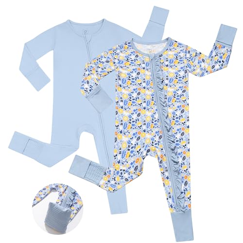 Image of JunNeng Baby Girl Viscose from Bamboo Sleeper with Mitten Cuffs, 2 Way Zipper Romper, Sleep N' Play Pajamas 0-18 Months