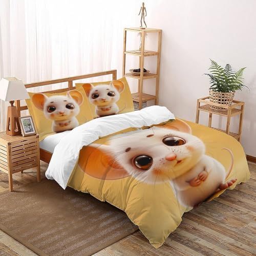 Housse de couette rat en microfibre douce imprimée animaux 3D pour lit double