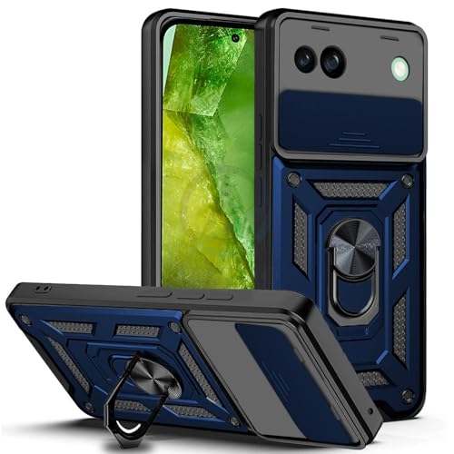 Image of AESTMO Tough Armor Google Pixel 8A Bumper Back Case Cover | Ring Holder & Sliding Camera Shield Cover | 360 Degree Protection Back Case Cover for Google Pixel 8A (Blue)