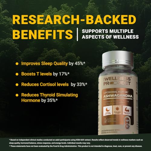 Image of The Wellness Project (TWP) Liposomal KSM-66 Ashwagandha 600mg (Root-only Extract) - 2-Month Supply | Supports Calm, Energy & Relaxation | Comes with Certificate of Analysis | Pack of 60 Tablets