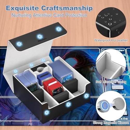 Image of Mlikero Card Deck Case, Trading Card Storage Box for Magnetic Cards Holder and Hard Plastic Cards Protectors, Leather Magnetic Closure Deck Box Fit for MTG, TCG