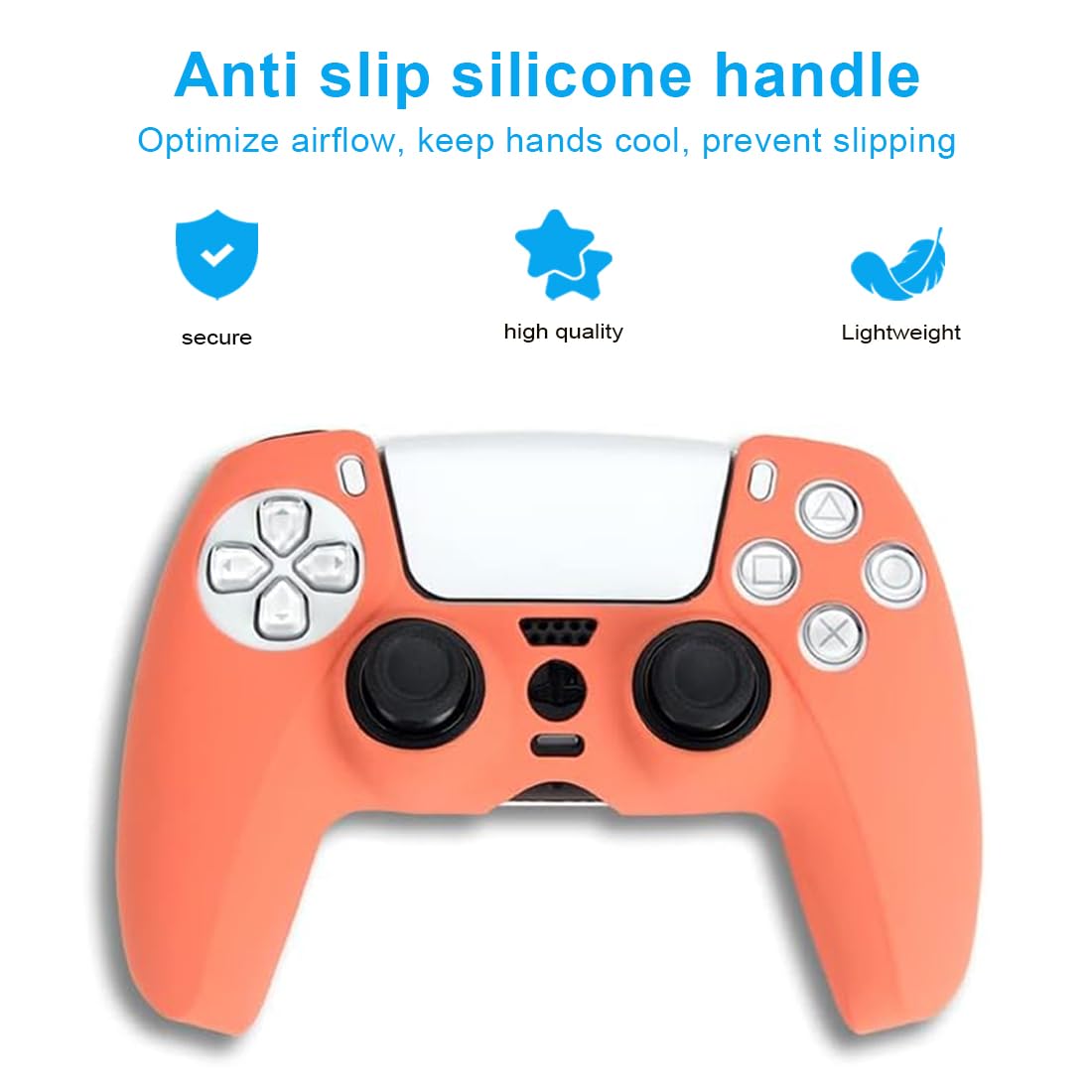 VPOUERY 3 Pezzi Per Controller PS5 Set di impugnature per la pelle Custodia protettiva in silicone antiscivolo per Playstation 5 Kit di accessori per controller wireless Fornito con 6 keycaps