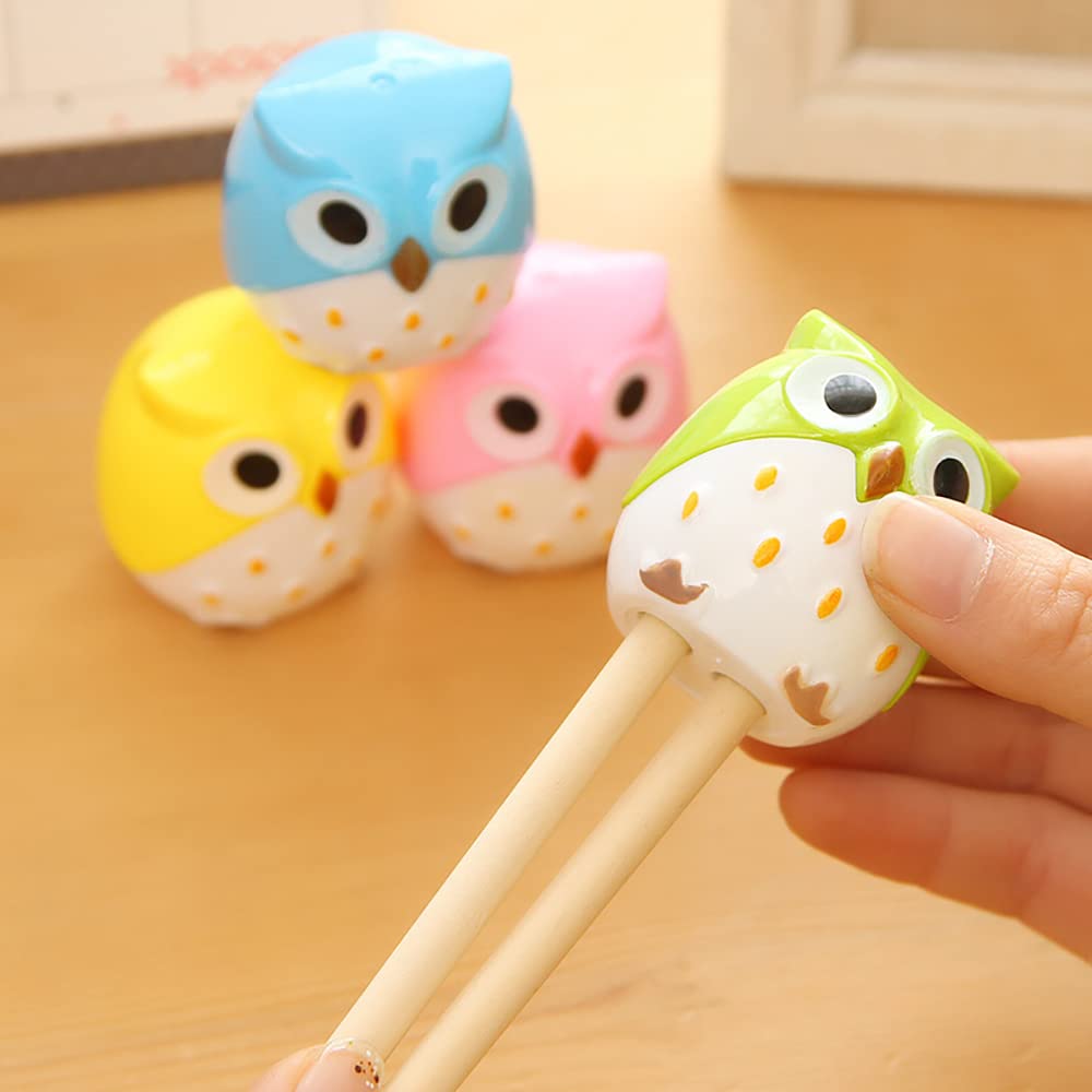 4 Mini Temperamatite A Forma Di Gufo | Doppio Foro Per Matite Grandi E Piccole | Colori Misti Kawaii
