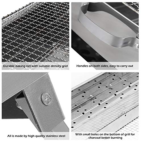 Ironwalls Portable Charcoal Grills, 32" X 8" Stainless Steel Folded Camping Grill Kebab Skewer Bbq Barbecue Grill Kit For Garden Backyard Party Picnic Travel Home Outdoor Cooking Use #TOP4