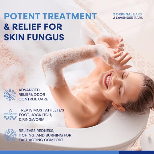 Image of Hermon Antifungal Soap with Tea Tree Oil: Antifungal Treatment Bar Soothing Care & Relief of Itchy for Ringworm, Jock Itch, & Athlete's Foot - Body & Face Wash - Original & Lavender 4Pack