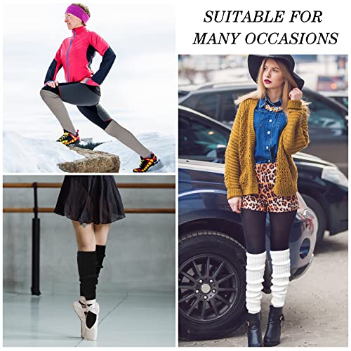 Satinior 3 Pairs Women Winter Long Stirrup Yoga Leg Warmers 24 Inch Over The Knee Ribbed Knit Leg Warmer For 80S Party Dance Sports (Black, White, Gray) One Size #TOP3