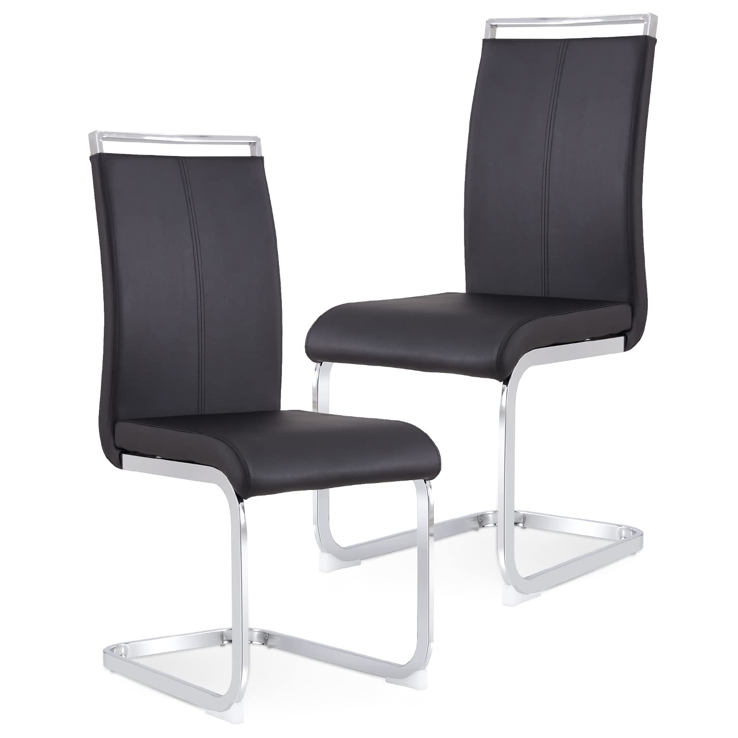 Baysitone Modern Dining Chairs Set of 2, Side & Kitchen Chairs with Faux Leather Padded Seat, High Back, for Dining, Kitchen, Living Room - Black