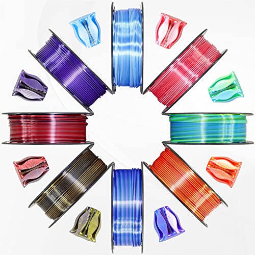 Image of TTYT3D 8 Spools 2 Color in 1 Coextrusion 3D Printer Filament Bundle: White /Red, White /Blue, BluePurple, Green /Blue, RedGold, RedBlack, Gold /Black, Purple /Black, 2Kg Dual Color Silk PLA, 250g x 8