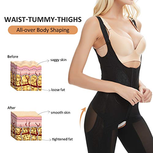Shymay Women's Full Body Shaper Waist Cincher Thigh Reducer Bodysuit Shapewear, Black, Large