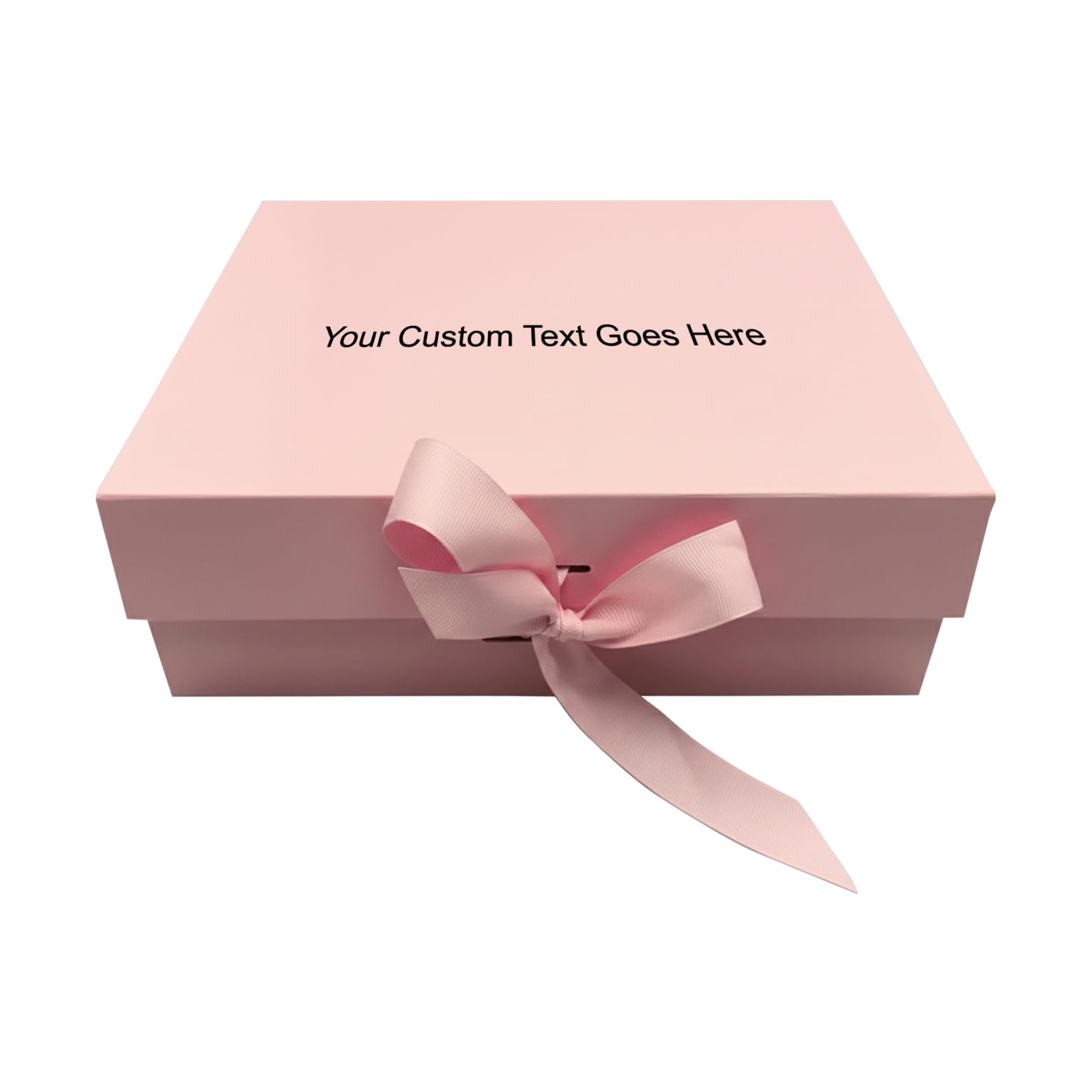 Personalised Present Box Large Magnetic Gift Box with Lid & Ribbon, Rigid Keepsake Box 26 x 18.5 x 8.3 cm, Box for Christmas, Hanukkah, Weddings, Birthdays & All Occasions (Pink Box with Text)