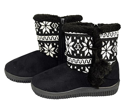 Faux Suede Fleece Lined Snowflake Kids Winter Snow Shearling Boots