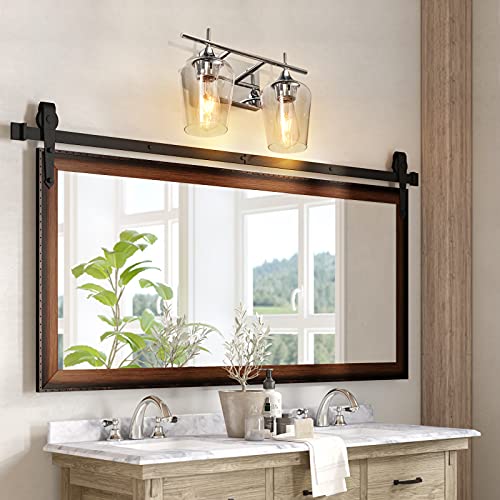 Image of Vanity Lights Fixtures 2 Light Bathroom Light Fixtures, Chrome Bathroom Lighting Fixtures Over Mirror with Clear Glass Shade Modern Vanity Lighting for Bath, Living Room, Bedroom