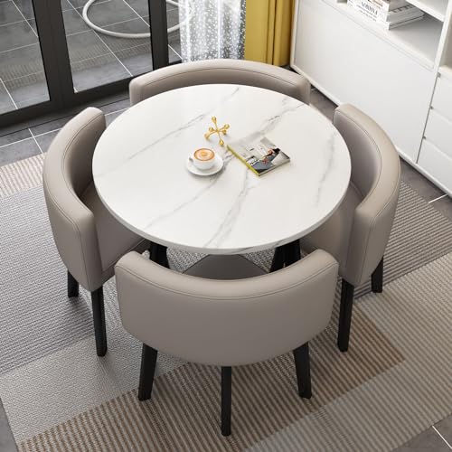 Juego de mesa de comedor redonda para cocina y barra de desayuno, pequeña mesa redonda de 80 cm con sillas, perfecta para comedor o conferencias, muebles de 80 x 75 cm